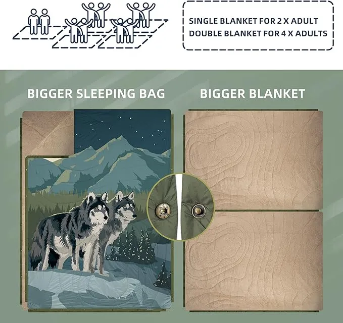 Outdoor Camping Blanket with Sherpa Lining, Extra Warm Thick Camp Blankets & Puffy Ultralight Soft Poncho DWR Camping Quilt for Cold Weather, Adventure,Sleeping,Backpacking 78"x 56"