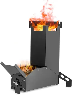 Outdoor Camping Stainless Steel Wood Stove, Folding Rocket Stove, Wood Burning Stove for Backpacking, Hiking, Survival, Self-Sufficiency