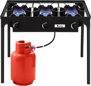 Outdoor Camping Stove, 3 Burner Propane Gas Cooker w/Detachable Legs & 0-20 PSI Regulator & CSA Approval for Camping Cookout, Max. 225,000 total BTU/hr