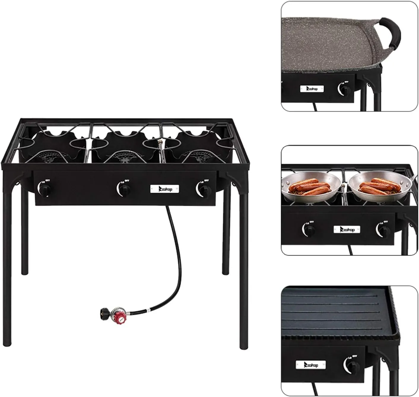 Outdoor Camping Stove, 3 Burner Propane Gas Cooker w/Detachable Legs & 0-20 PSI Regulator & CSA Approval for Camping Cookout, Max. 225,000 total BTU/hr