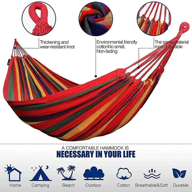 Outdoor Canvas Hammock Portable Thickened Anti-Rollover Striped Hammock Travel Camping Hammock
