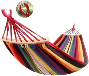 Outdoor Canvas Hammock Portable Thickened Anti-Rollover Striped Hammock Travel Camping Hammock