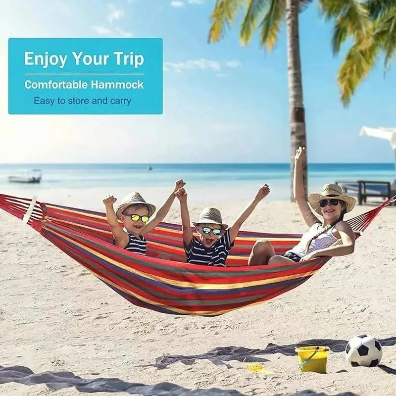 Outdoor Canvas Hammock Portable Thickened Anti-Rollover Striped Hammock Travel Camping Hammock