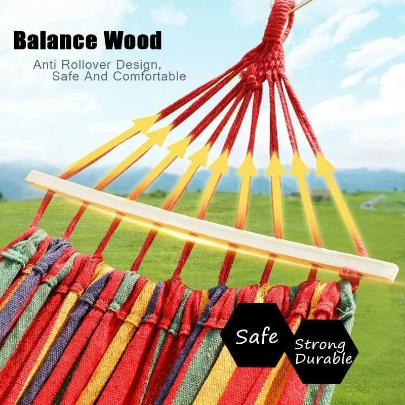 Outdoor Canvas Hammock Portable Thickened Anti-Rollover Striped Hammock Travel Camping Hammock