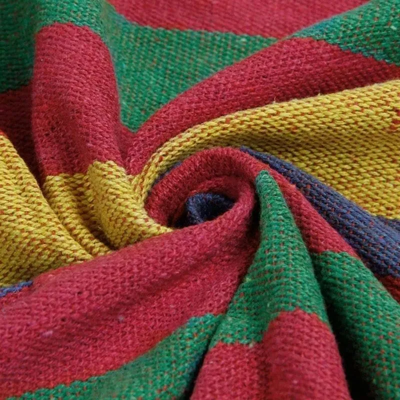 Outdoor Canvas Hammock Portable Thickened Anti-Rollover Striped Hammock Travel Camping Hammock