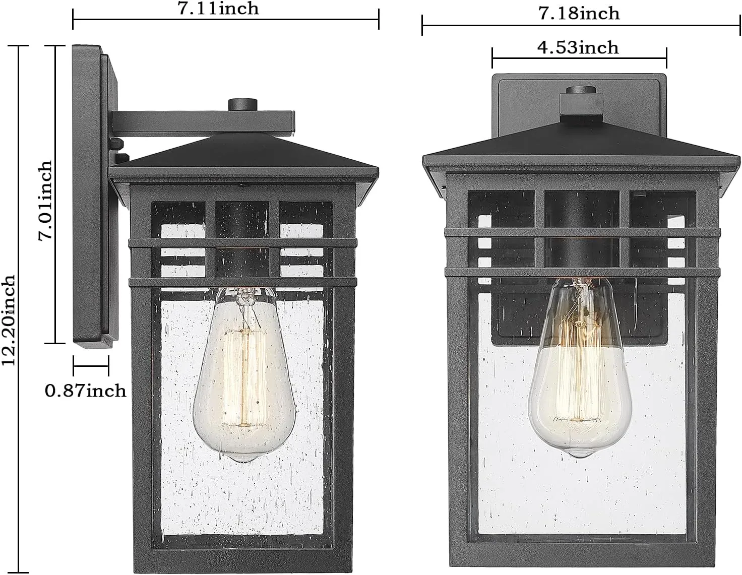 Outdoor Light Fixture Wall Mount, Modern Exterior Lights Fixture Wall Sconces with Seeded Glass for Front Porch, Farmhouse Rustic Waterproof Lantern Lamp in Black Finish for Home, Barn, Garage