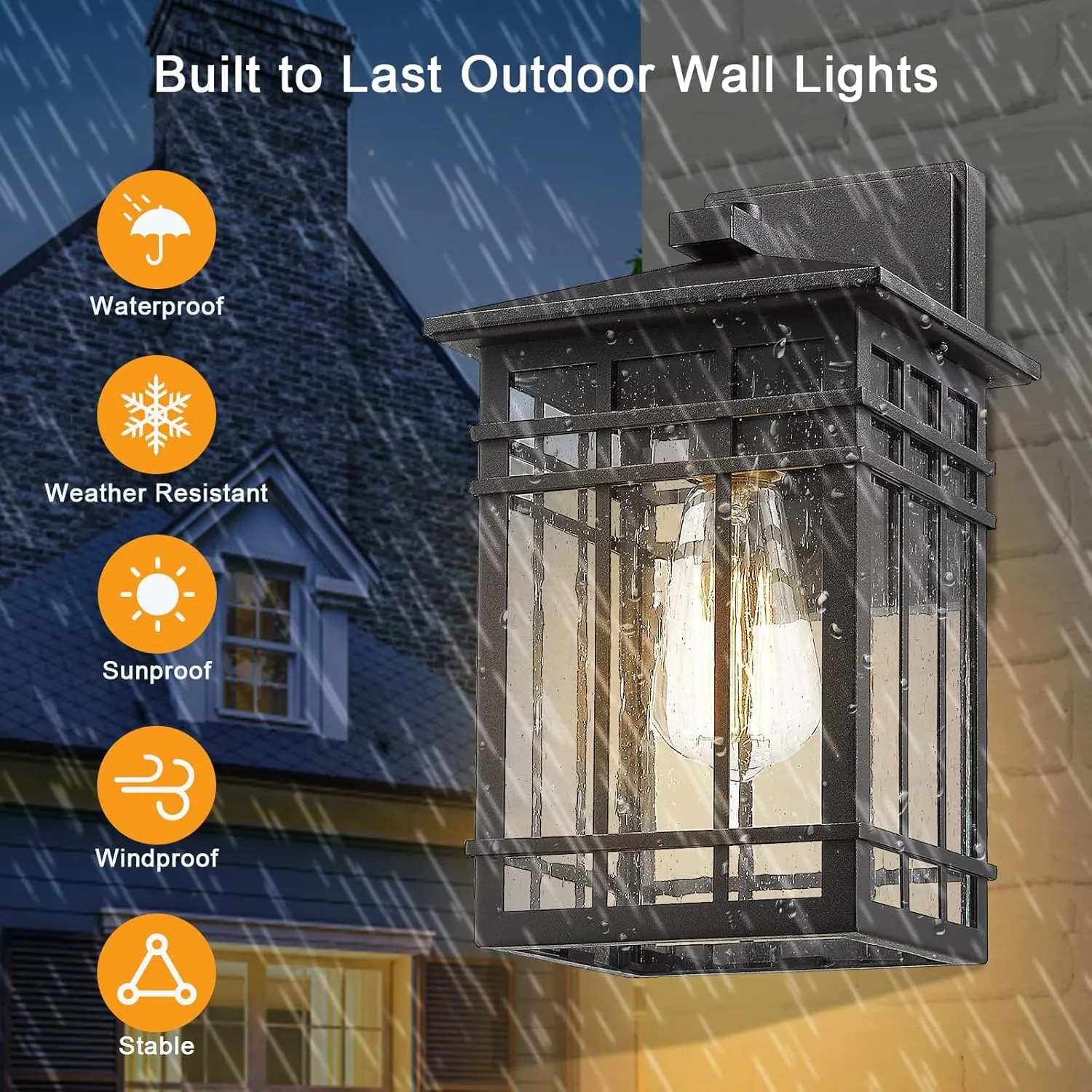 Outdoor Wall Lantern, Exterior Light Fixture, Waterproof Outdoor Wall Lighting Fixture Outside with Seeded Glass for Porch, Garage, Patio, Hallway, Entryway, 2 Pack