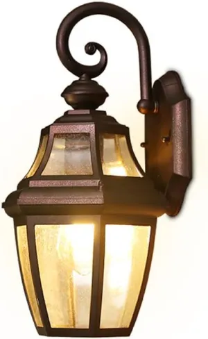 Outdoor Wall Lantern Single Metal Wall Light Sconces Waterproof Glass Shade Wall Light Lamp Safety Exterior Wall Mounted Security Lights Vintage Garden Lights Exterior Light Fixture (Color : Go Gold(C