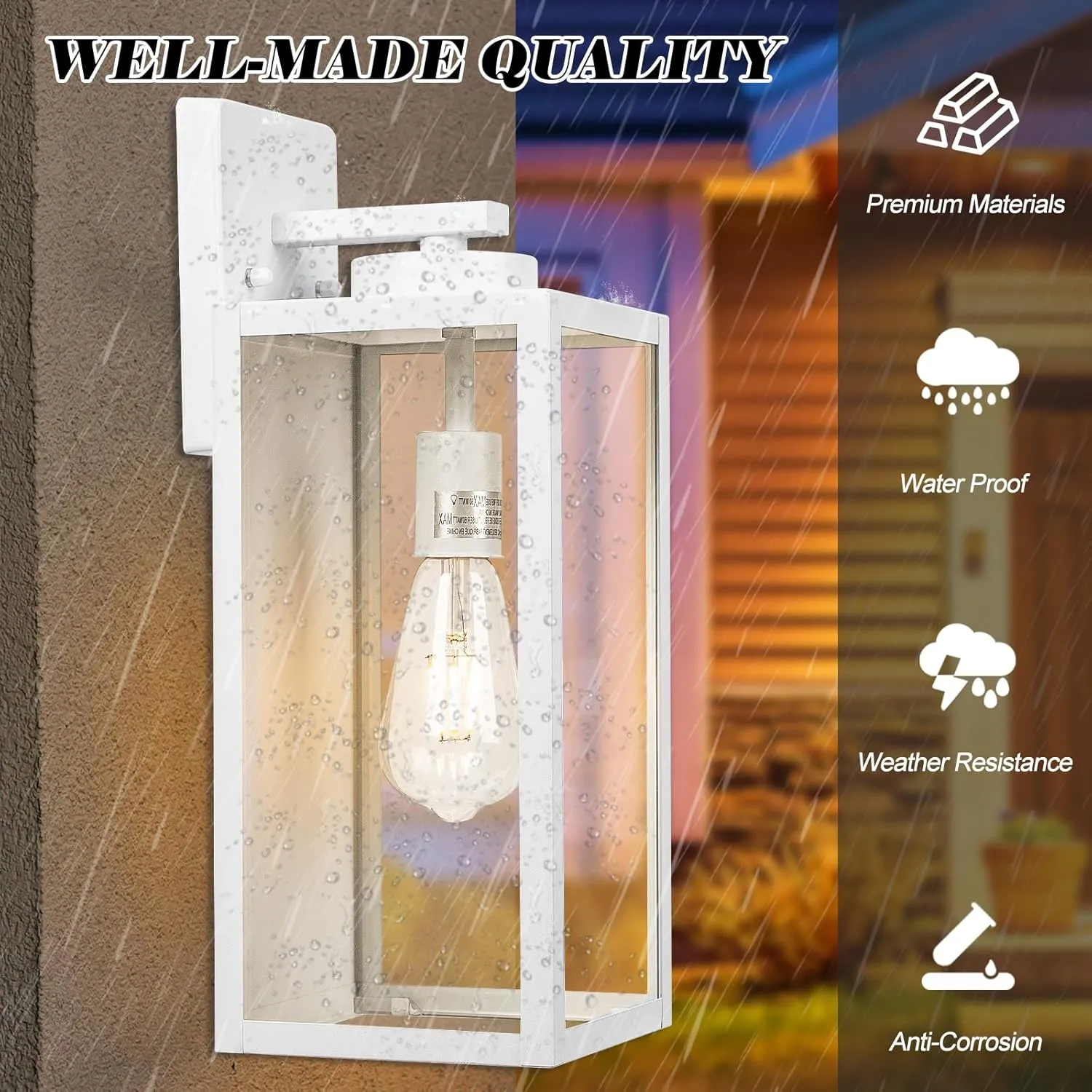 Outdoor Wall Light Fixture, Large 16" White Exterior Lantern Waterproof, Farmhouse Porch Sconce Lighting with Glass, Modern Wall-Mounted Outside Lights for House, Garage, Patio Lamp