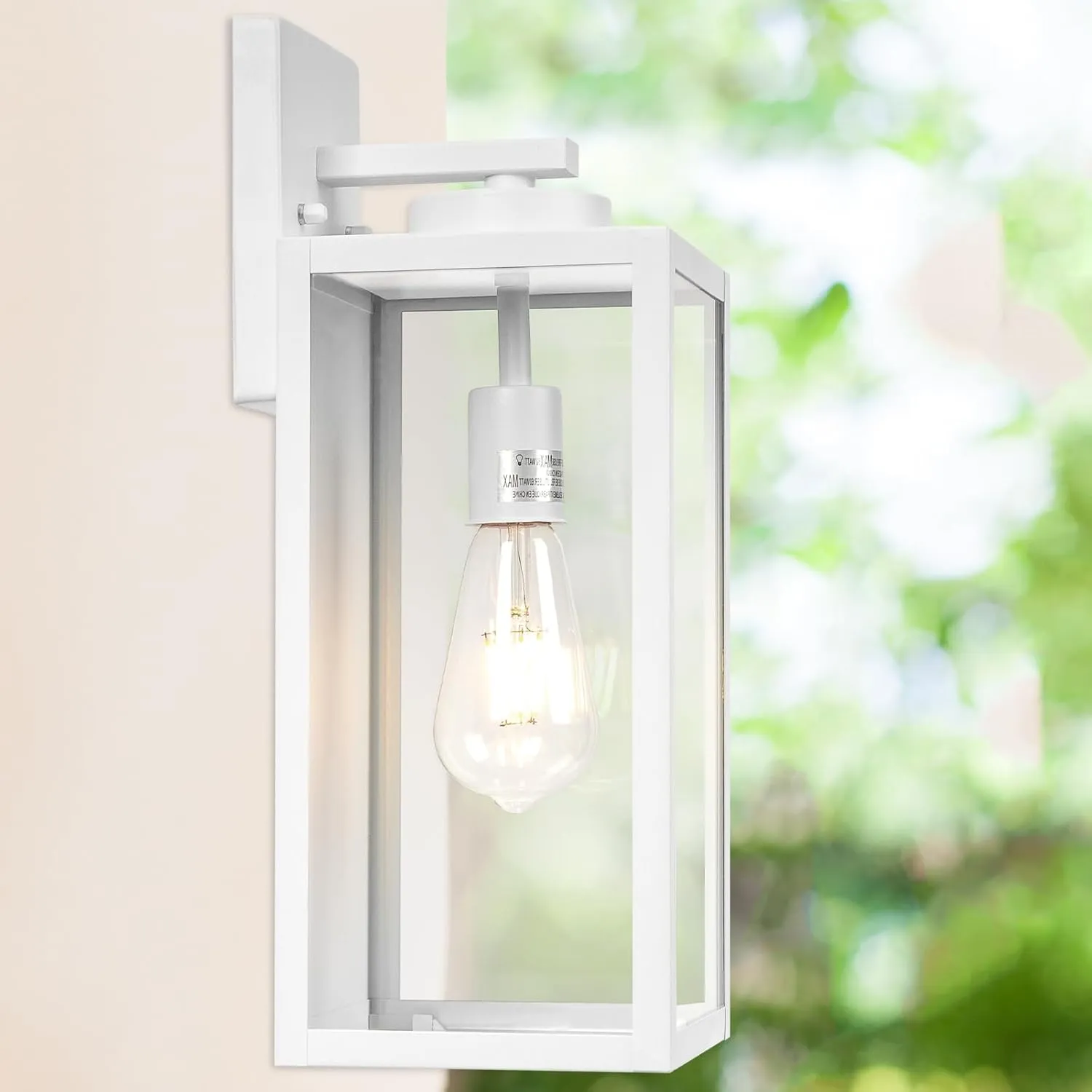 Outdoor Wall Light Fixture, Large 16" White Exterior Lantern Waterproof, Farmhouse Porch Sconce Lighting with Glass, Modern Wall-Mounted Outside Lights for House, Garage, Patio Lamp
