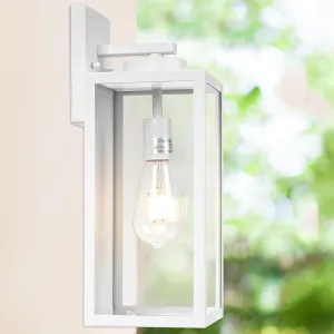 Outdoor Wall Light Fixture, Large 16" White Exterior Lantern Waterproof, Farmhouse Porch Sconce Lighting with Glass, Modern Wall-Mounted Outside Lights for House, Garage, Patio Lamp