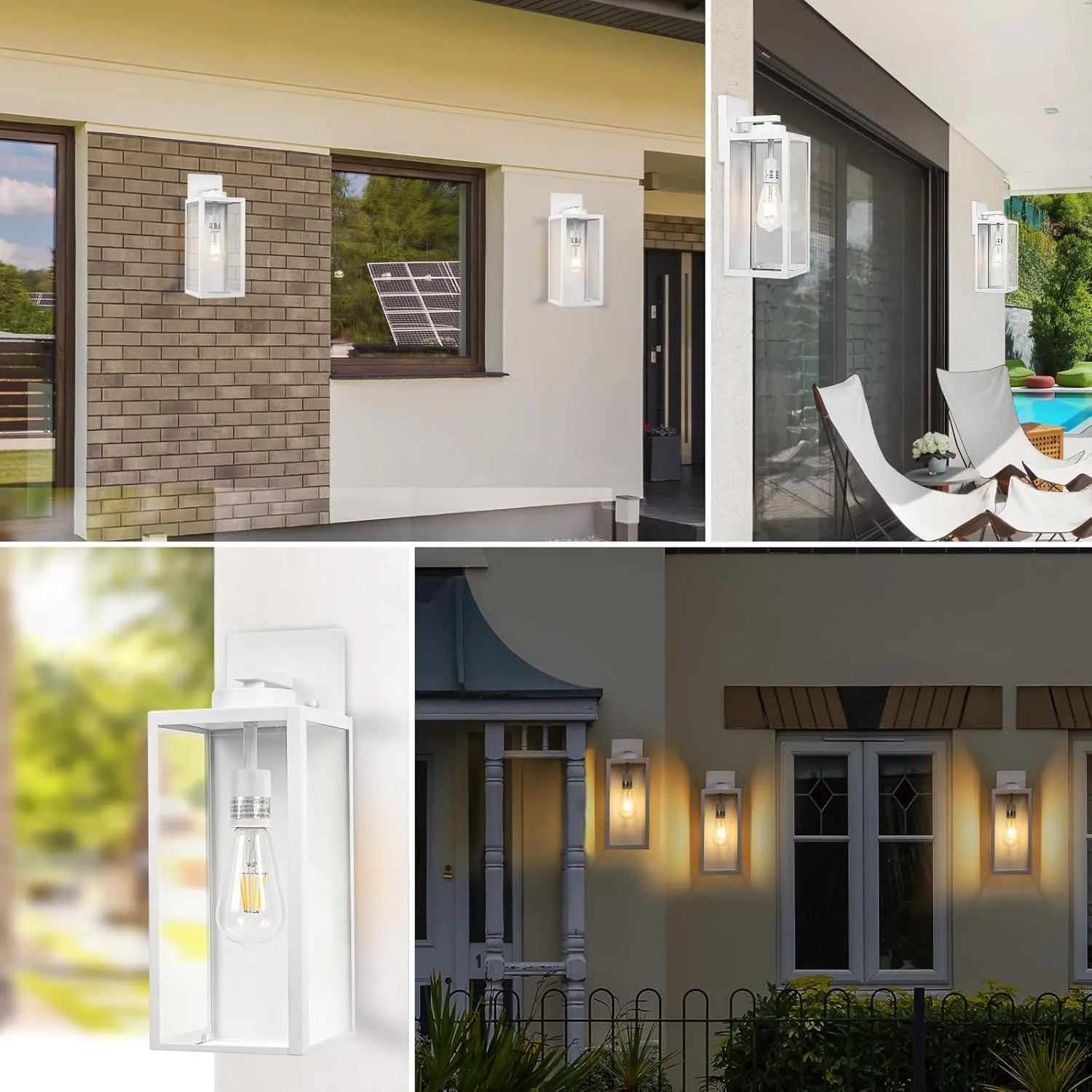 Outdoor Wall Light Fixture, Large 16" White Exterior Lantern Waterproof, Farmhouse Porch Sconce Lighting with Glass, Modern Wall-Mounted Outside Lights for House, Garage, Patio Lamp