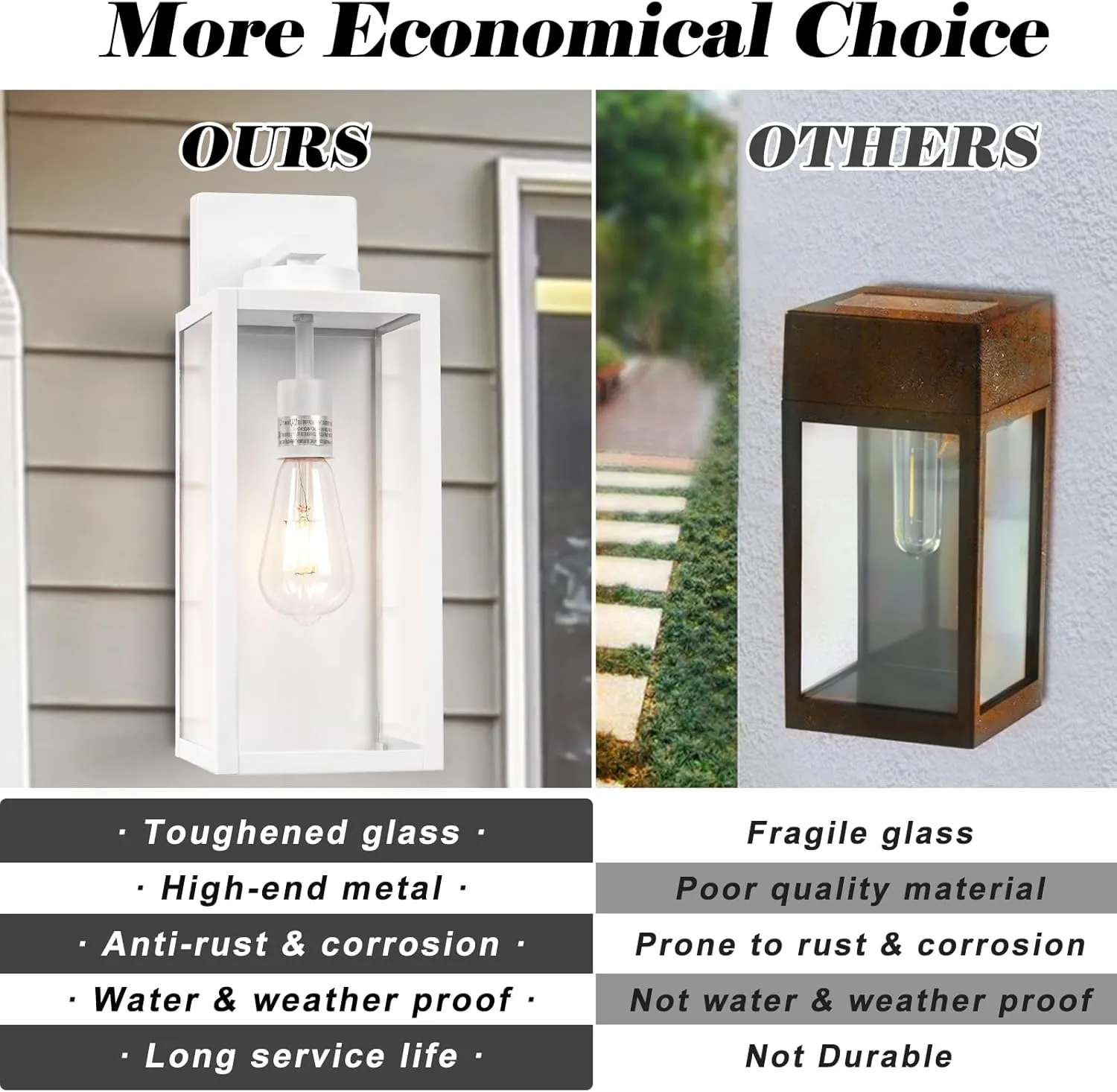 Outdoor Wall Light Fixture, Large 16" White Exterior Lantern Waterproof, Farmhouse Porch Sconce Lighting with Glass, Modern Wall-Mounted Outside Lights for House, Garage, Patio Lamp