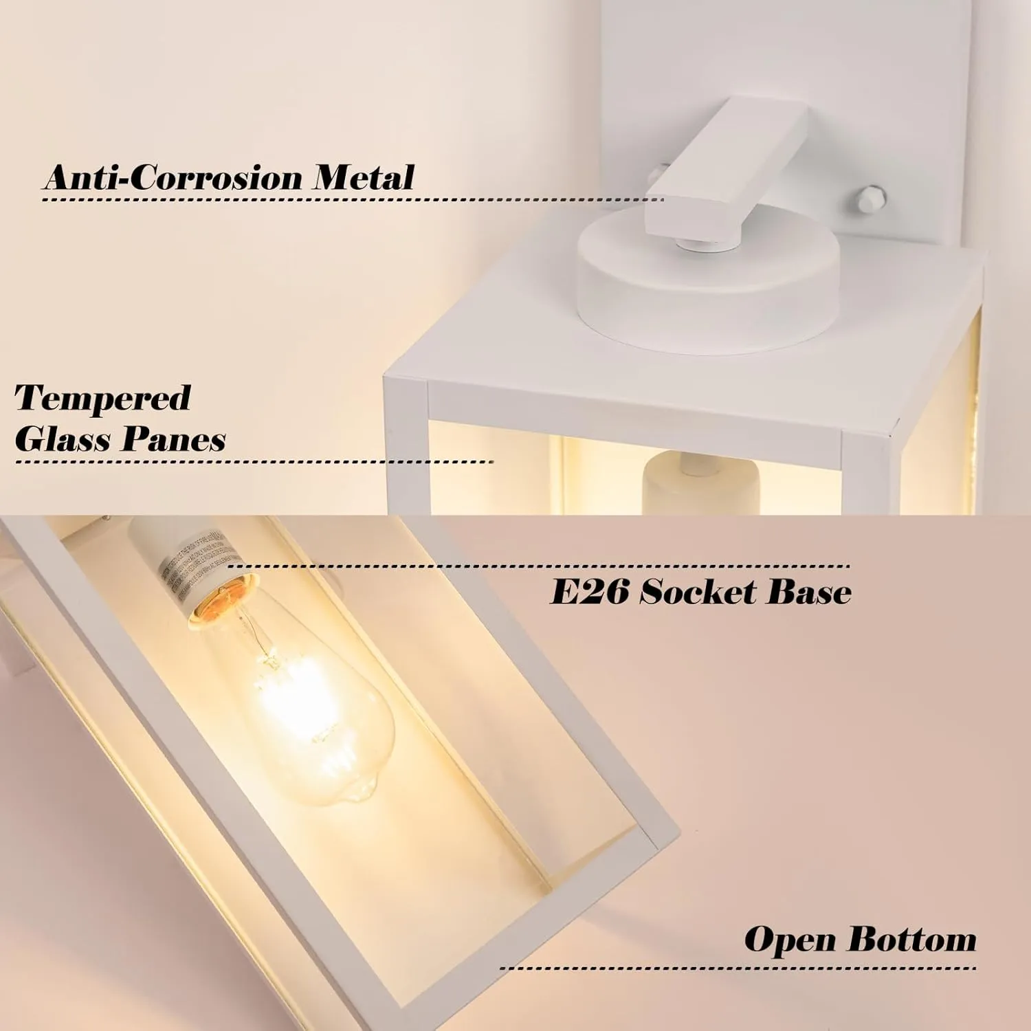 Outdoor Wall Light Fixture, Large 16" White Exterior Lantern Waterproof, Farmhouse Porch Sconce Lighting with Glass, Modern Wall-Mounted Outside Lights for House, Garage, Patio Lamp