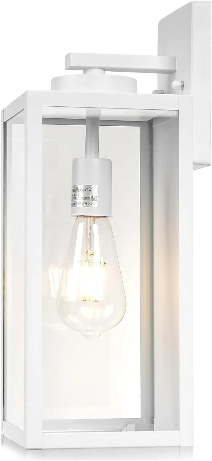 Outdoor Wall Light Fixture, Large 16" White Exterior Lantern Waterproof, Farmhouse Porch Sconce Lighting with Glass, Modern Wall-Mounted Outside Lights for House, Garage, Patio Lamp