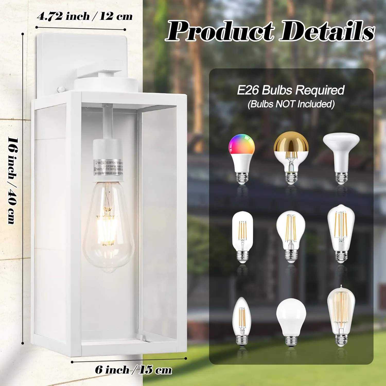 Outdoor Wall Light Fixture, Large 16" White Exterior Lantern Waterproof, Farmhouse Porch Sconce Lighting with Glass, Modern Wall-Mounted Outside Lights for House, Garage, Patio Lamp