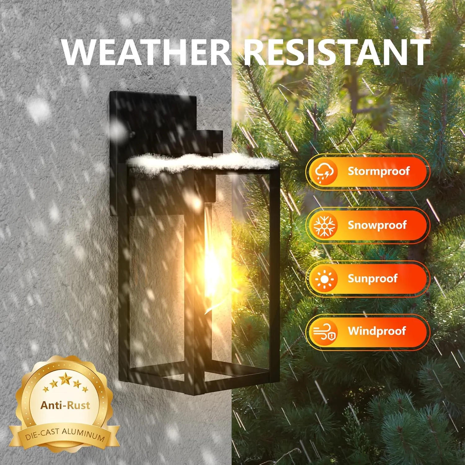 Outdoor Wall Light Fixtures Exterior Waterproof Porch Lights Outdoor Anti-Rust Wall Lantern with Clear Glass Patio Sconce Light - 2 Pack