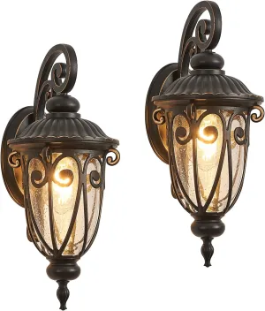 Outdoor Wall Light Fixtures,2-Pack Exterior Waterproof Wall Lanterns, Bronze Porch Sconces Wall Mounted Lighting with E26 Sockets & Glass Shades, Modern Wall Lamps for Patio Front Door Entryway
