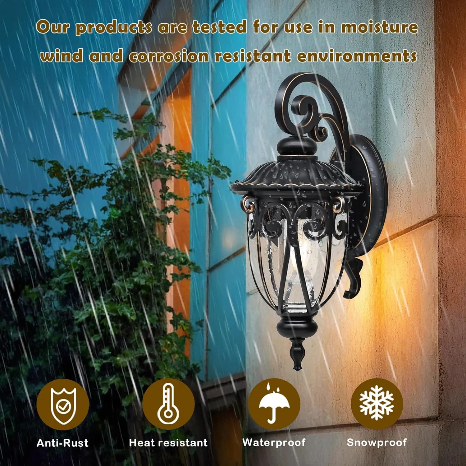 Outdoor Wall Light Fixtures,2-Pack Exterior Waterproof Wall Lanterns, Bronze Porch Sconces Wall Mounted Lighting with E26 Sockets & Glass Shades, Modern Wall Lamps for Patio Front Door Entryway