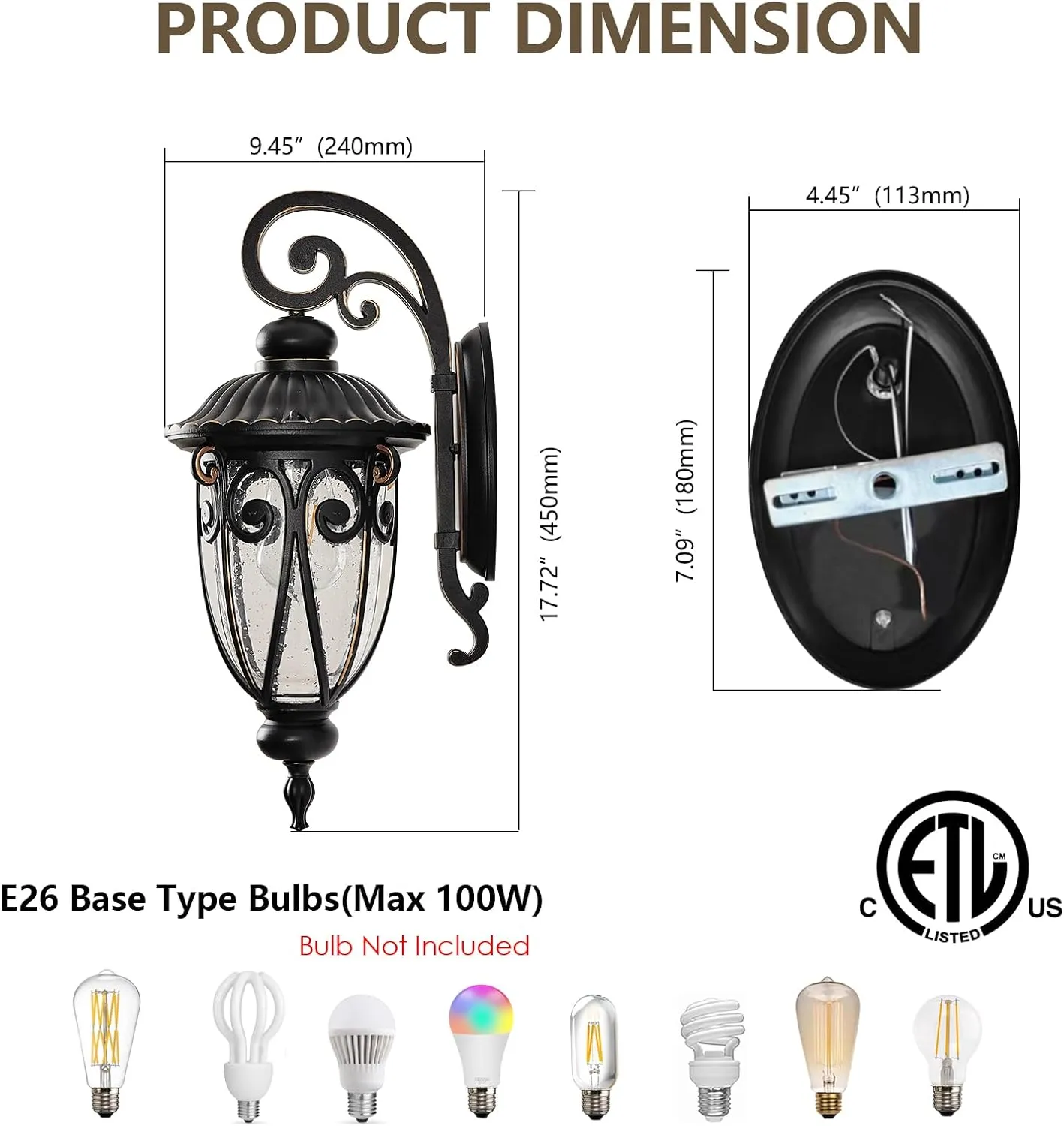 Outdoor Wall Light Fixtures,2-Pack Exterior Waterproof Wall Lanterns, Bronze Porch Sconces Wall Mounted Lighting with E26 Sockets & Glass Shades, Modern Wall Lamps for Patio Front Door Entryway