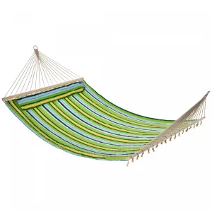 Outsunny 83" Patio Double Hammock, Wide Outdoor Hammock Bed Striped Fits 2 People Sunbed Camping Han|Outsunny 83" De Large Hamac A Rayures Pour 2 Personnes Chaise Longue De Camping Avec Oreiller, Rayur