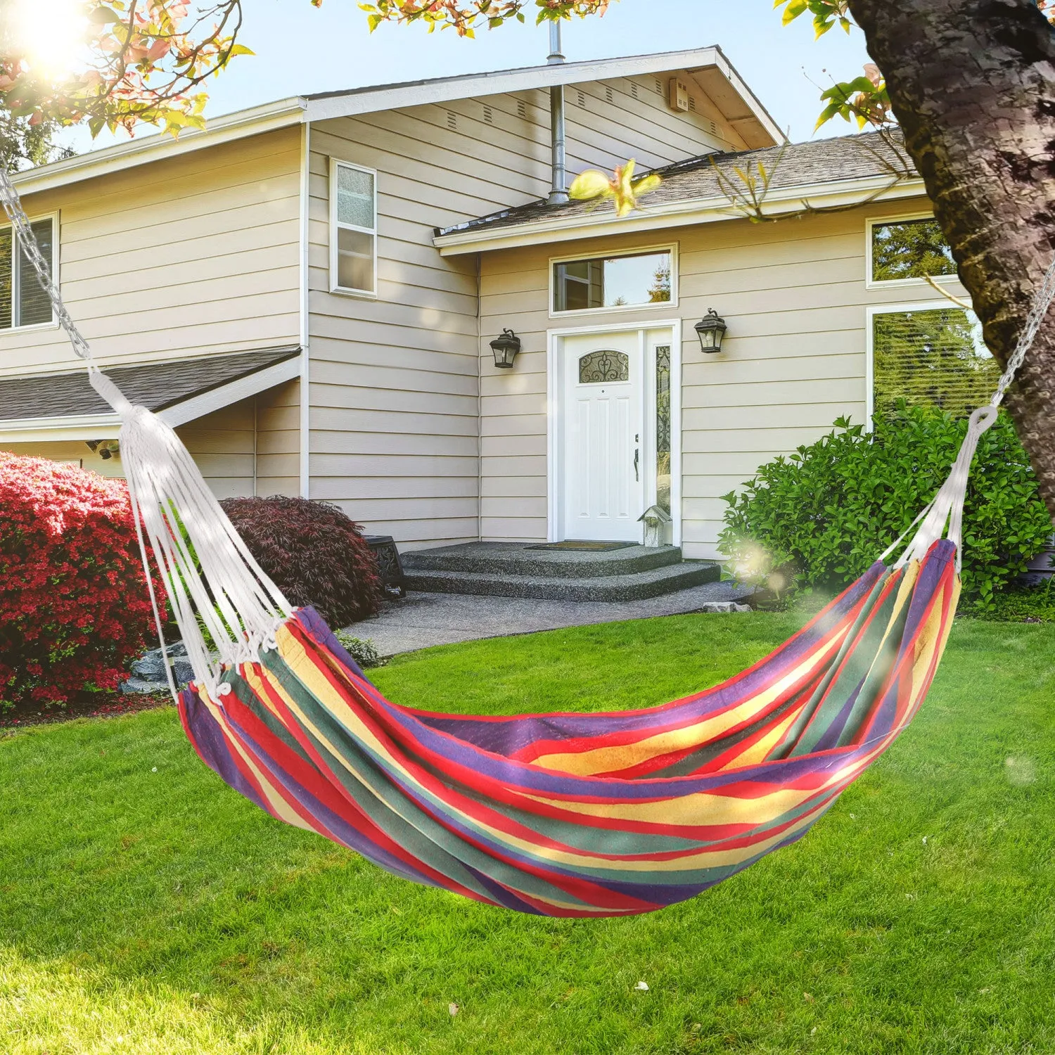 Outsunny 83"x59" Outdoor Hammock Bed Swing Chair, Patio Lounge Garden Camping Hiking Travel Hammock |Outsunny 83"x59" Double Hamac Lit Chaise Longue Salon Jardin Camping Randonnee Meubles, Rouge
