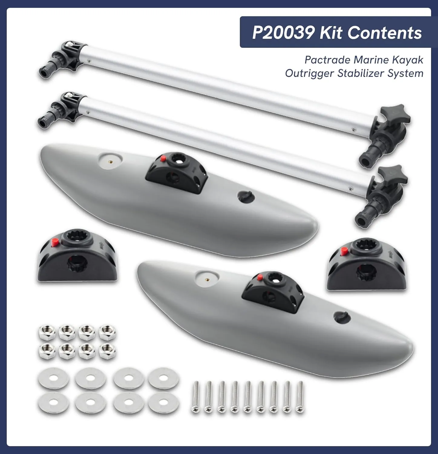 Pactrade Marine Kayak Outriggers/Stabilizers System - Solid HDPE Floats with Easy-Fit Bases | Canoe/Kayak Stabilizers for Fishing, Photography, Paddling, New Boaters