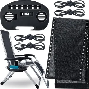 Panelee 6 Pieces Gravity Chair Set, Gravity Chair Fabric, Gravity Chair Tray, Replacement Bungee Cord Trays for Carrying Cellphone, Snack, Water, Black Recliner Mesh Canvas Elastic Bungee Cord