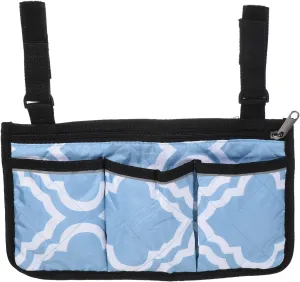 PATIKIL Chair Armrest Organizer, Waterproof Beach Chair Hanging Storage Pouch Arm Rest Magazine Snack Bag with 4 Pockets for Camping Outdoors, Blue White