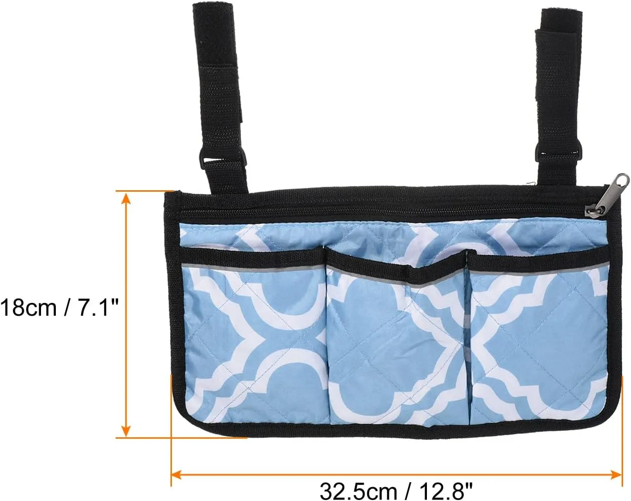 PATIKIL Chair Armrest Organizer, Waterproof Beach Chair Hanging Storage Pouch Arm Rest Magazine Snack Bag with 4 Pockets for Camping Outdoors, Blue White