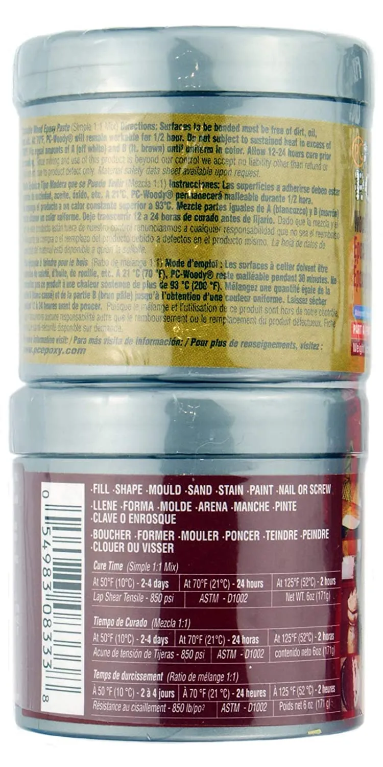 PC Products PC-Woody Wood Repair Epoxy Paste Kit with Mixing Tool, Two-Part 6 oz in Two Cans, Tan (83321)