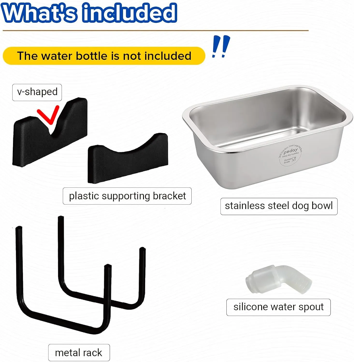 PEDAY Automatic Dog Waterer for Large & X-Large Dogs, Human Grade 18/8 Stainless Steel, Water Bottle Not Included