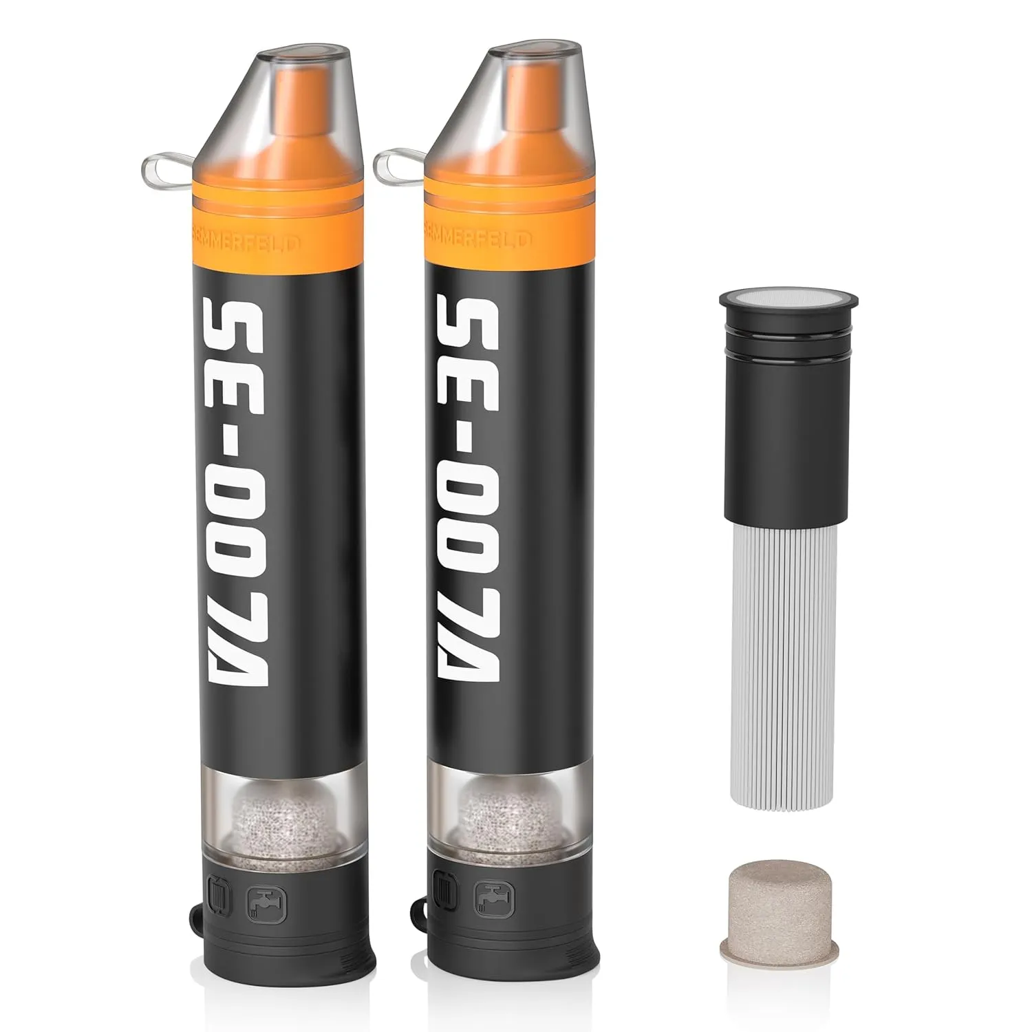 Personal Straw Water Filter to purify Water, Emergency Water Straws Portable Gear for Hiking, Camping, Travel, Fishing, Outing and Emergency Preparedness （2 Water Filters   1 Filter Cartridge）