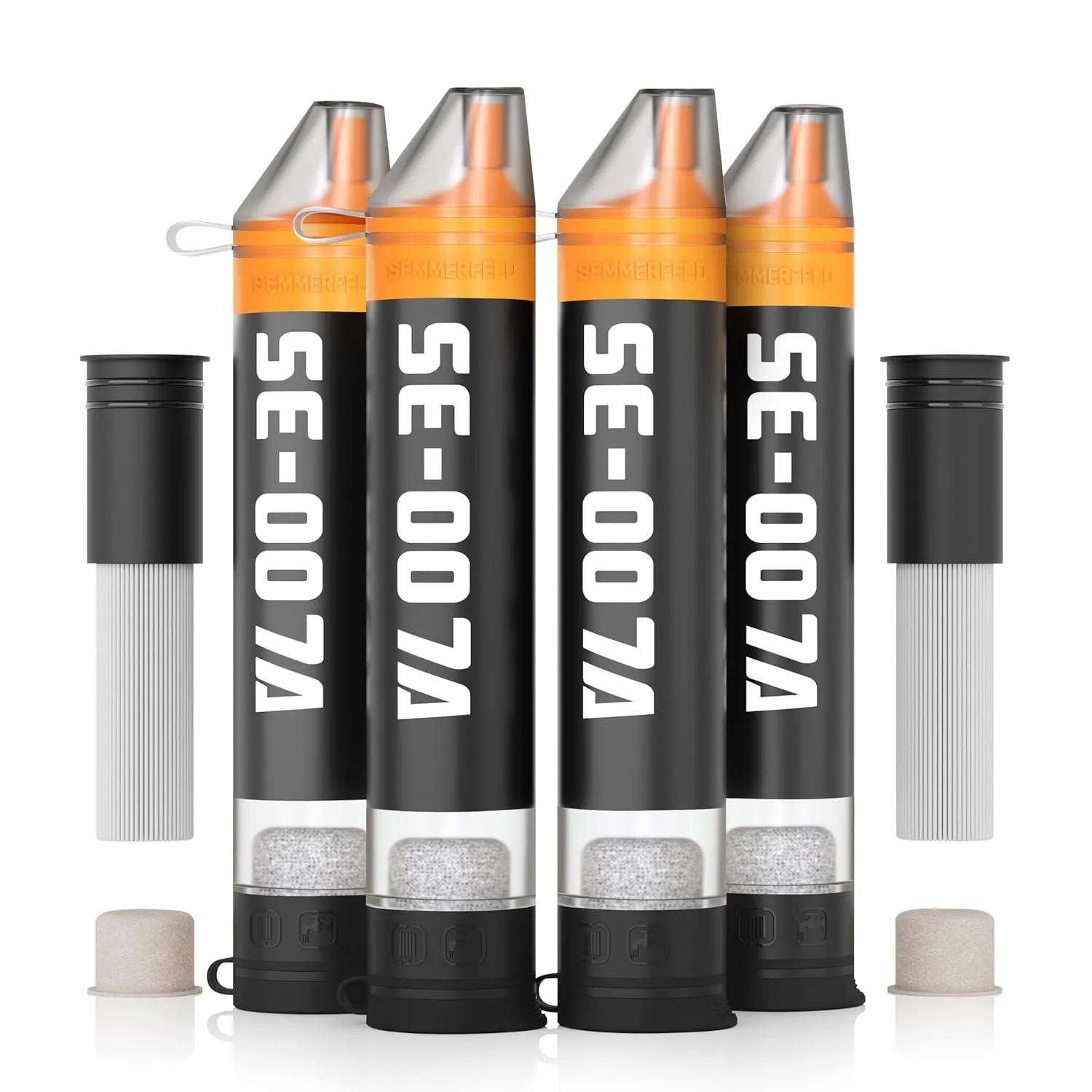 Personal Straw Water Filter to purify Water, Emergency Water Straws Portable Gear for Hiking, Camping, Travel, Fishing, Outing and Emergency Preparedness （4 Water Filters   2 Filter Cartridges）