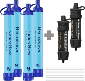 Personal Water Filter Straw Outdoor Portable Filtration (4pack) with Mini Water Filter Portable Emergency Water Filtration（black, 2pack)