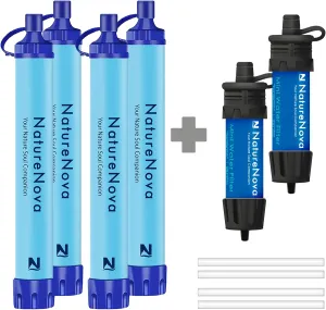 Personal Water Filter Straw Outdoor Portable Filtration (4pack) with Mini Water Filter Portable Emergency Water Filtration（blue, 2pack)
