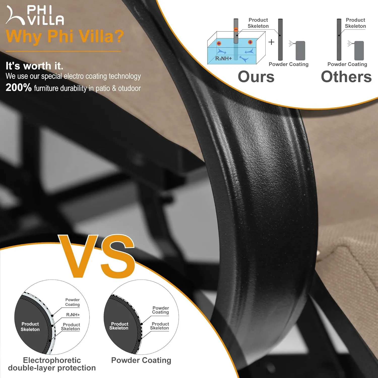 PHI VILLA Outdoor Recliner Chair for Patio, Oversized Patio Metal Chaise Lounge Chair Zero Gravity with Removable Beige Cushion for Garden, Poolside, Lawn