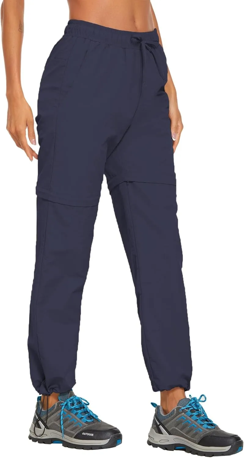 PINSPARK Women's Hiking Zip Off Pants Waterproof Convertible Shorts Lightweight for Camping Sweatpants with Pockets