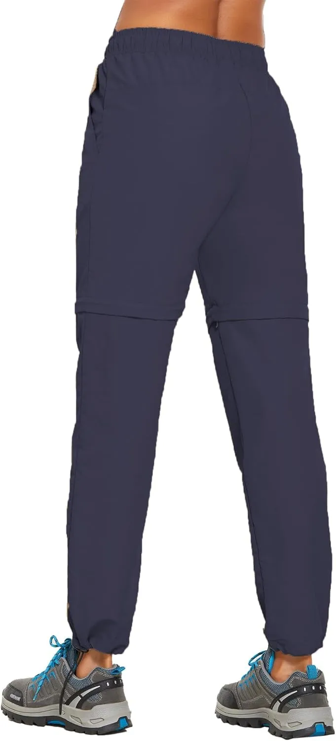 PINSPARK Women's Hiking Zip Off Pants Waterproof Convertible Shorts Lightweight for Camping Sweatpants with Pockets