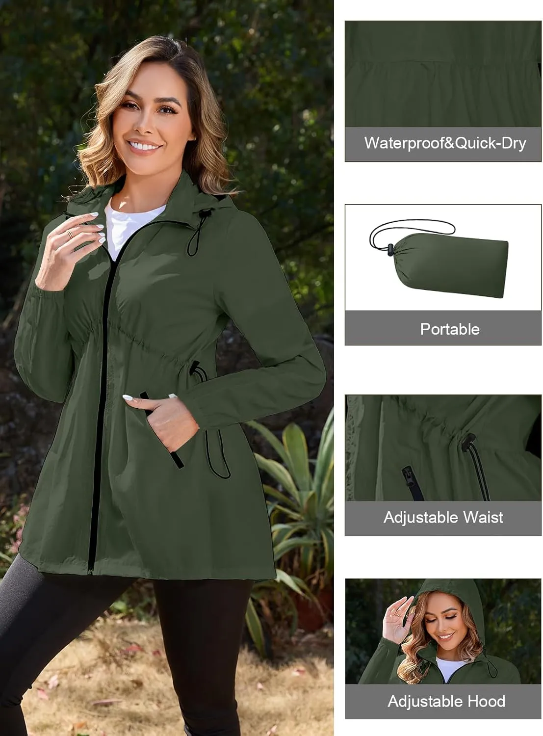 PITINAN Womens Rain Jacket Lightweight Waterproof Jacket With Hood Outdoor Packable Raincoat with Pockets S-XXL