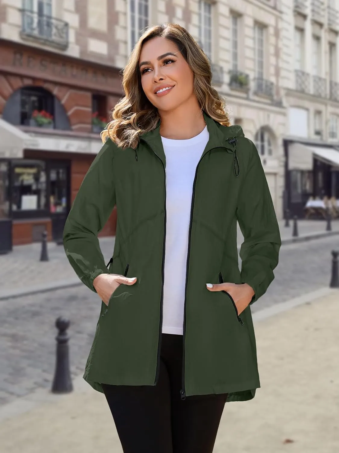 PITINAN Womens Rain Jacket Lightweight Waterproof Jacket With Hood Outdoor Packable Raincoat with Pockets S-XXL