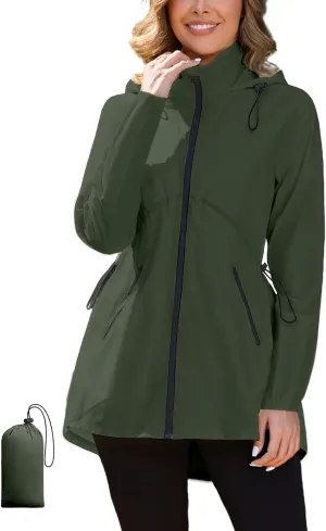 PITINAN Womens Rain Jacket Lightweight Waterproof Jacket With Hood Outdoor Packable Raincoat with Pockets S-XXL