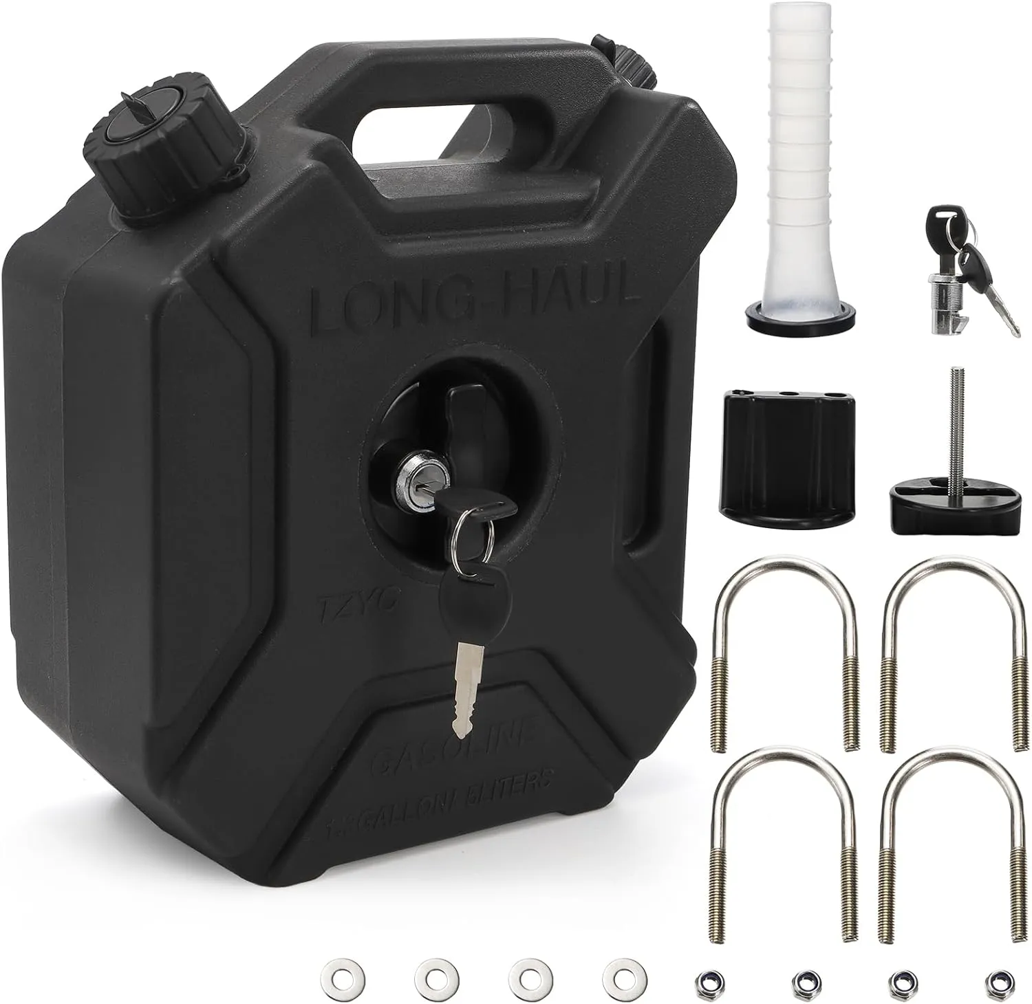 Plastic Engine Oil Jugs with Lid, 1.3 Gallon Water Storage Containers with Lockable Bracket, Portable Water Tank Fluid Container
