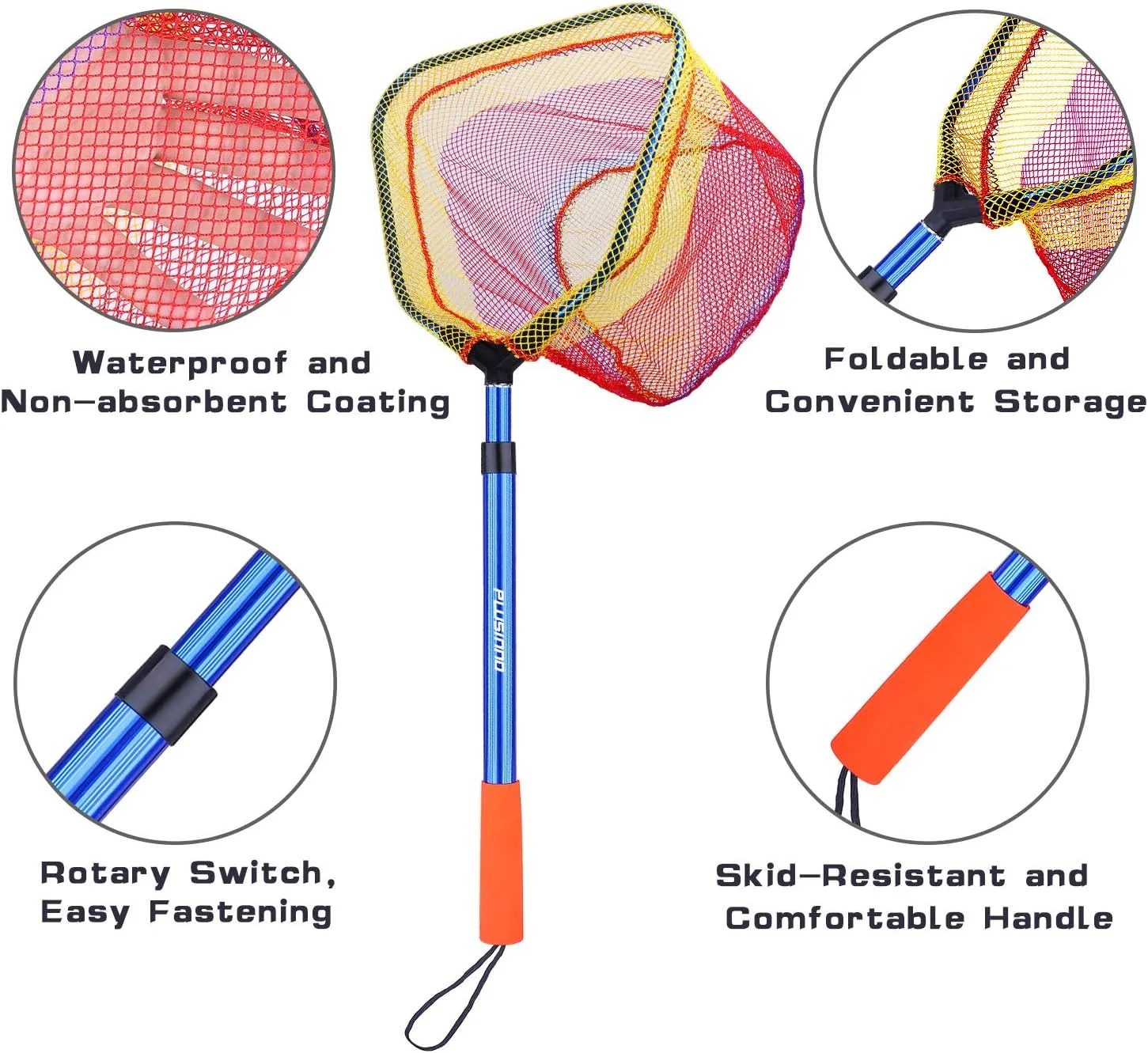 PLUSINNO Kids Fishing Net, Telescopic Lightweight Landing Net with Aluminum Pole Handle and Nylon Mesh, Catch and Release Butterfly Net for Kids Youth Outdoor