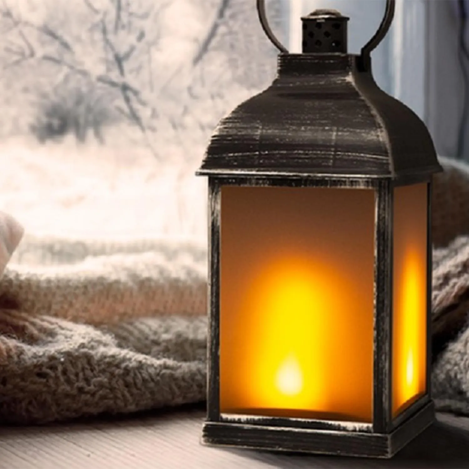 PMS Antique Dancing Flame Effect Battery Powered Garden LED 8.5" Lantern