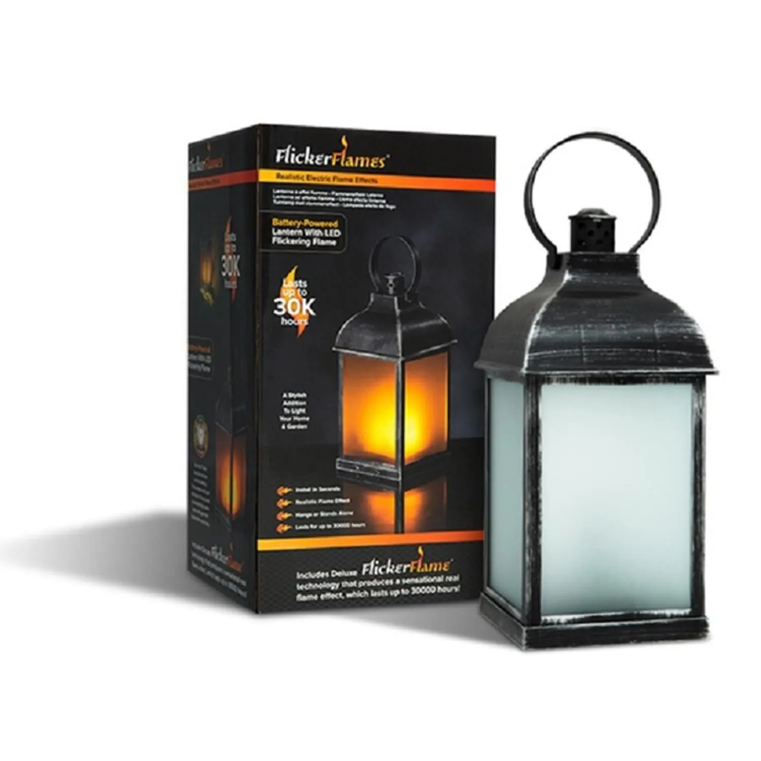PMS Antique Dancing Flame Effect Battery Powered Garden LED 8.5" Lantern