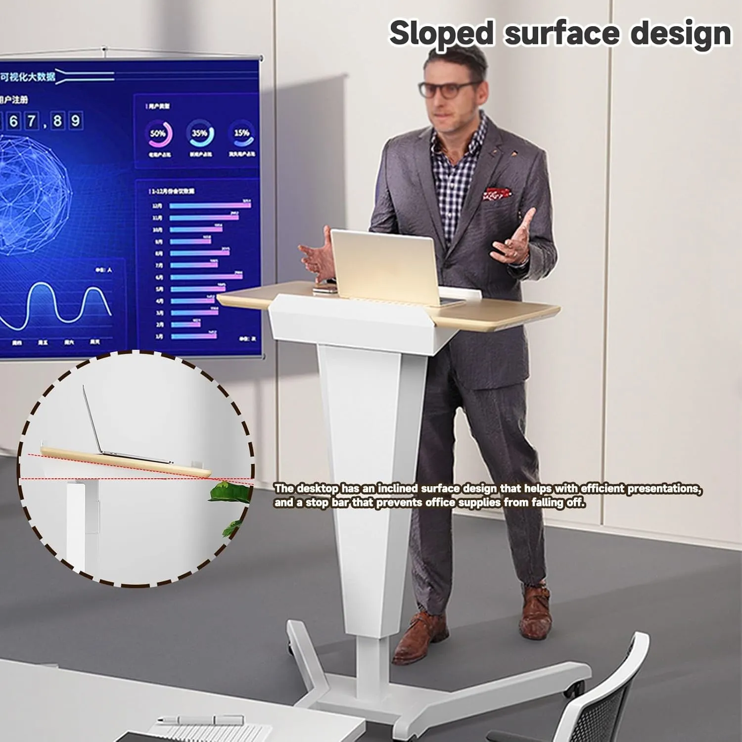 Podium,Floor Standing Reception Podiums, Floor Lectern Podium, Mobile Lectern, Pulpit for Churches, Free Lifting Podium, Suitable for Conference Rooms, classrooms, Shopping malls(Maple)