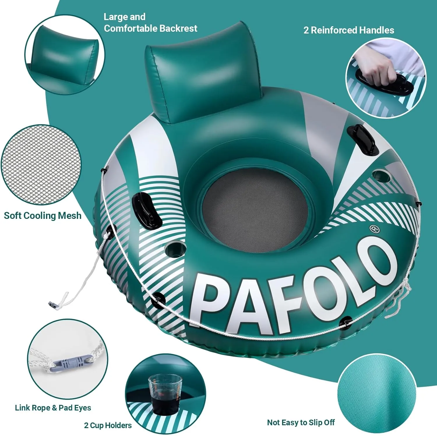Pool Float Adult, Inflatable River Tube Float, River Tubes for Floating Heavy Duty with Mesh Bottom, Comfortable Backrest & 2 Cup Holders & Durable Grab Handles,450 lbs Weight Capacity