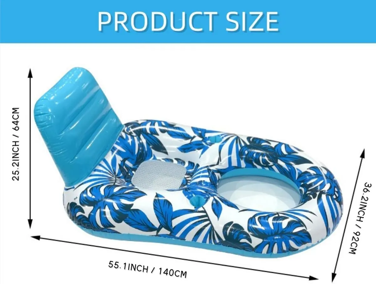Pool Float with backrest and 2 Cup Holders, Pool Floaties Large Floating Chair Water Floaties for Adults, Inflatable Lounger Pool Floats Raft for Beach Swimming Pool Party and Water Entertainment