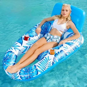 Pool Float with backrest and 2 Cup Holders, Pool Floaties Large Floating Chair Water Floaties for Adults, Inflatable Lounger Pool Floats Raft for Beach Swimming Pool Party and Water Entertainment